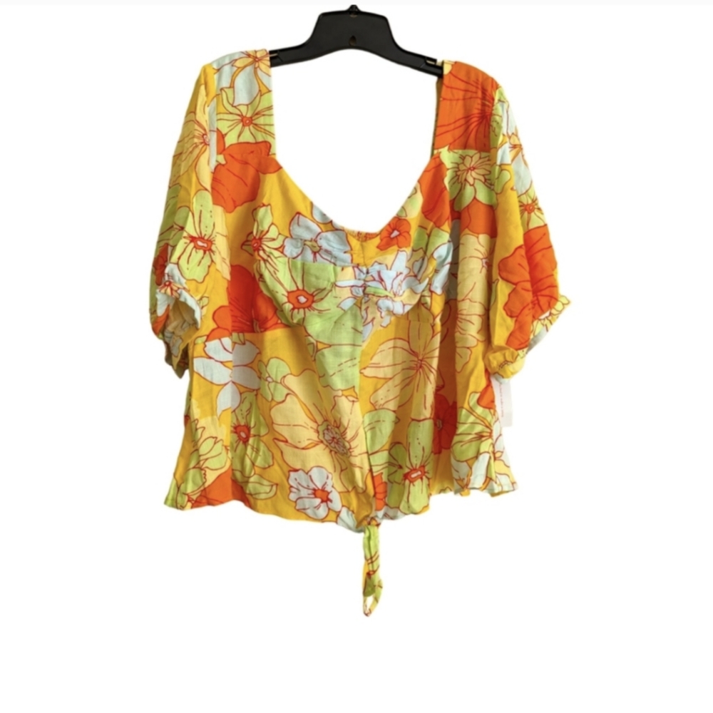 Modcloth Honolulu Floral Seaside Cottage Getaway Tie-Front Top 4X NWT
